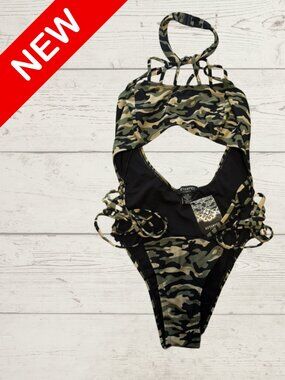 Revamped Camo Cut-Out One Piece Swimsuit | Size Large | NWT | Strappy | Army Pri